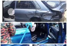 துப்பாக்கி சூட்டில் இருந்து தப்பிக்க பள்ளியை மோதிய கார்