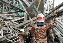 SEORANG TERTIMBUS, EMPAT ORANG CEDERA RINGAN DI RUNTUHAN PEMBINAAN LALUAN MRT 3