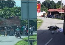 லோரி மீது மோட்டார் சைக்கிள் மோதிய விபத்தில், மோட்டார் சைக்கிள் ஓட்டுநர் பலி