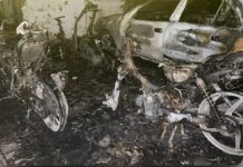 விடியற்காலை ஏற்பட்ட தீயில் 1 கார் 3 மோட்டார் சைக்கிள்கள் சாம்பலானது