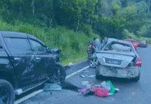 இரு வாகனங்கள் மோதிக்கொண்ட விபத்தில் கணவன், மனைவி பலி; பலியான தம்பதியின் இரு பிள்ளைகள் உட்பட ஐவர் காயம்