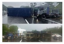 தாப்பா அருகே லோரி கவிழ்ந்தது – 7 கிலோ மீட்டர் வரை வாகன நெரிசல்