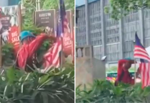 தேசியக் கொடிகளை வெட்டிய ஆடவருக்கு போலீஸ் வலை வீச்சு