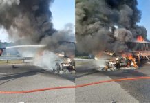 குப்பைகளை ஏற்றிச் சென்ற கன்டெய்னர் லோரி தீப்பிடித்து எரிந்ததில் இருவர் பலி