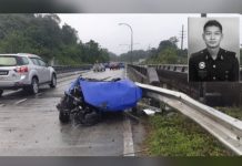 விபத்தில் கார் இரண்டாக பிளந்தது; போலீஸ்காரர் பலி