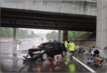 போதையில் வந்த கார் ஓட்டுநர் மழைக்காக ஒதுங்கி இருந்தவர்கள் மீது மோதியதில் 3 மோட்டார் சைக்கிளோட்டிகள் பலி; 3 பேர் காயம்