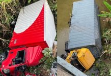 தாப்பா அருகே நடந்த விபத்தில் பாலத்தில் இருந்து கீழே விழுந்த லோரிகள்