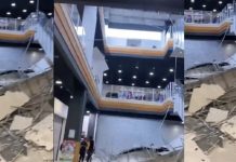 BMC மாலின் ஒரு பகுதி 20 மீட்டர் உயரத்தில் இருந்து தரை தளத்திற்கு சரிந்தது