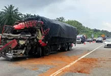 Wanita ikut suami dalam treler maut kemalangan