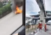 Tayar monorel terbakar, jatuh atas jalan raya