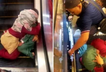 Jari kaki kanak-kanak patah tersangkut di eskalator