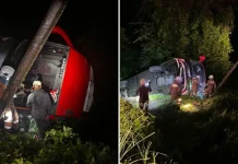 பள்ளத்தில் விழுந்த விரைவுப் பேருந்து: 4 பேர் காயம்