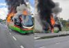 Bas persiaran terbakar dalam perjalanan