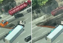 Treler terbabas sebelum terbakar, pemandu cedera