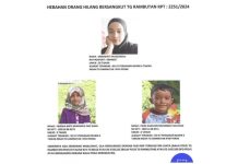 Tiga beranak hilang selepas keluar bercuti
