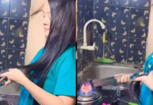 முடியை நேராக்க நினைத்து தீயில் எரித்த பெண்!