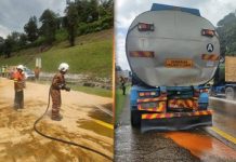 Kemalangan Treler minyak sawit – Tumpahan minyak berlaku