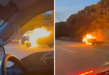 Lori bakar bergerak sendiri di jalan