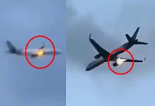 நடுவானில் பறந்து கொண்டிருந்த விமானம்… திடீரென தீப்பிடித்த என்ஜின்