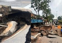 மலாக்காவில் குழாய் வெடித்ததால் உருவான திடீர் பள்ளம்! ஜாலான் செமாபோக் – ஆயர் குரோ சாலை மூடப்பட்டது