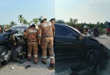 செகிஞ்சானில் இழுவை லோரி மீது கார் மோதி விபத்து: 59 வயது பெண் படுகாயம்!